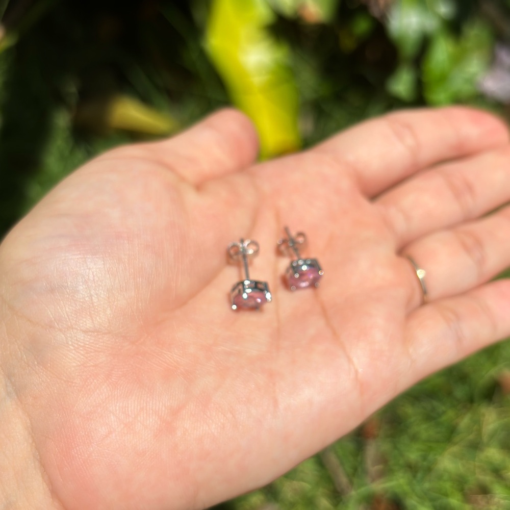 18K White Gold Plated Baby Pink Diamond Stud Earrings - Picture 6 of 6